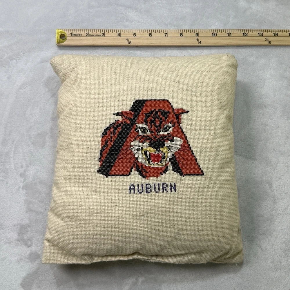 Vintage Auburn Tigers Needlepoint Pillow‎ Handmade College Decor NCAA